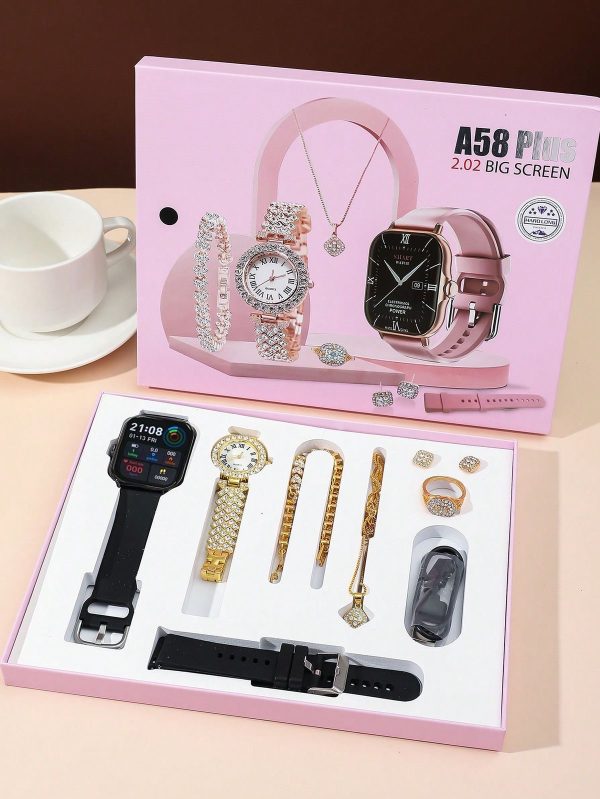 A58 Plus Smart Watch Gift Set – 8-in-1 Luxury Combo for Women | 2.02” HD Screen | Jewelry Included - Image 4