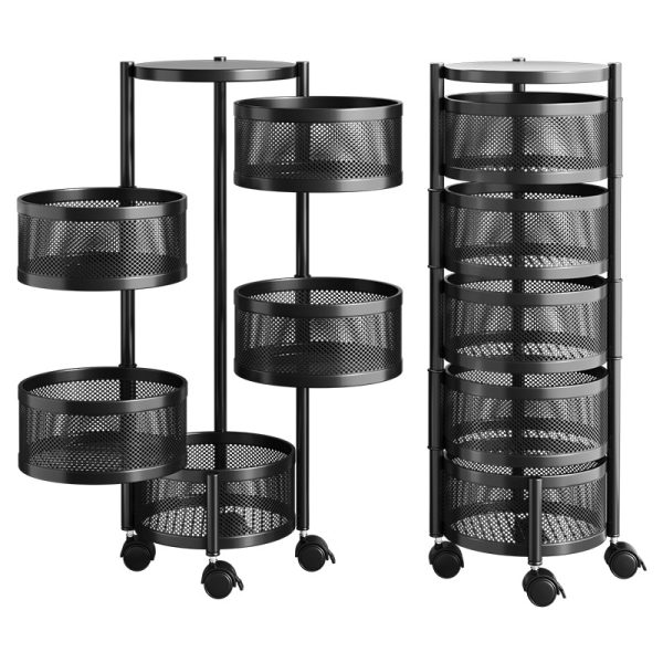 5 Layers Kitchen Rotating Shelf 360 Degree Baskets Fruit Vegetable Storage Rack Floor Round Shelf With Wheels